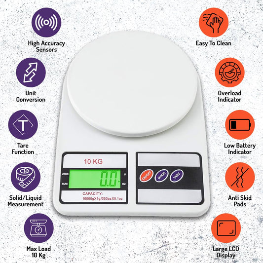 TheKaamChor Digital Kitchen Scale – Slim, Reliable, 10 kg Weight Machine with LCD & Batteries Included