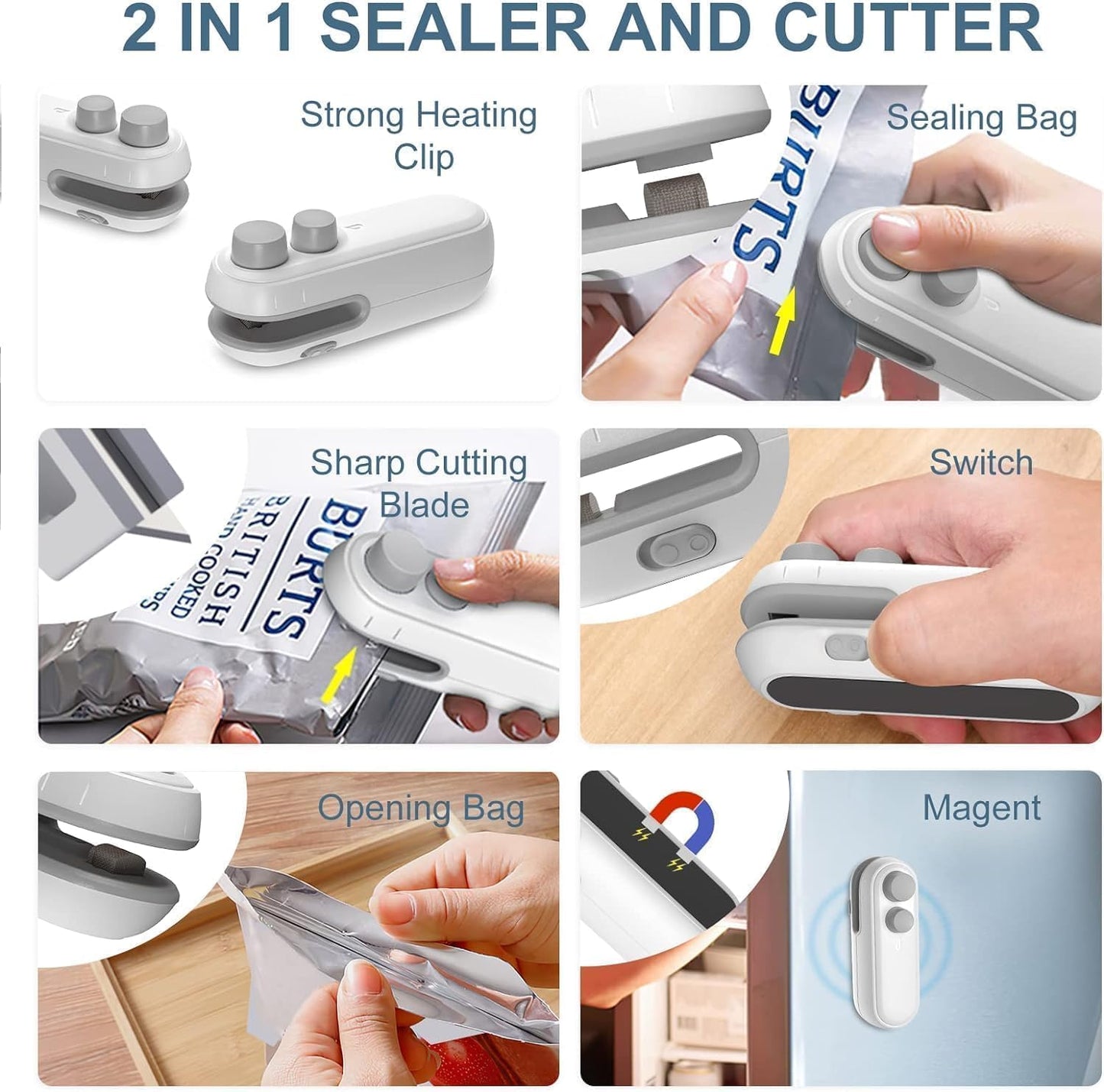 TheKaamChor Portable Bag Sealing Machine – Handheld, Rechargeable 2-in-1 Bag Sealer & Cutter
