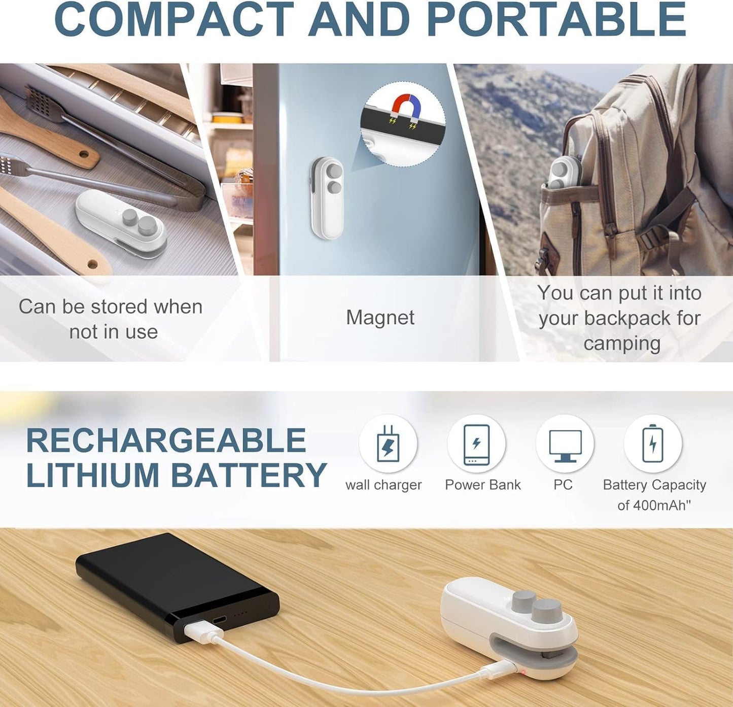 TheKaamChor Portable Bag Sealing Machine – Handheld, Rechargeable 2-in-1 Bag Sealer & Cutter