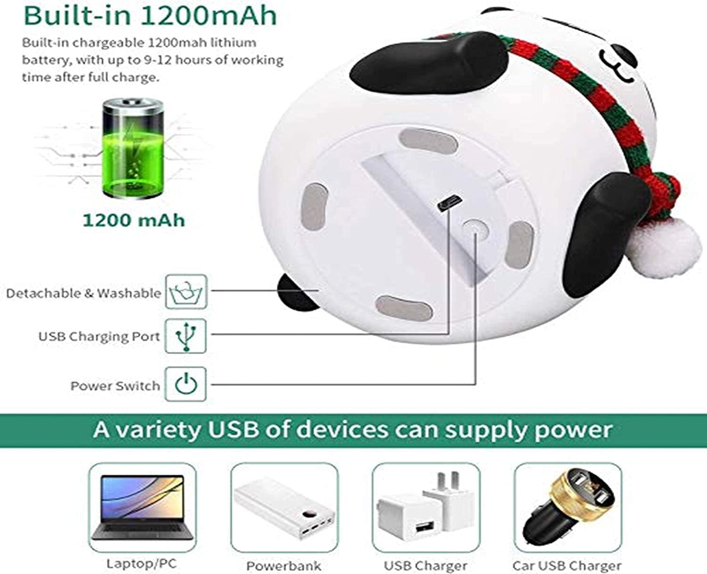 TheKaamChor Touch Silicone Panda Night Light Rechargeable Multicolor