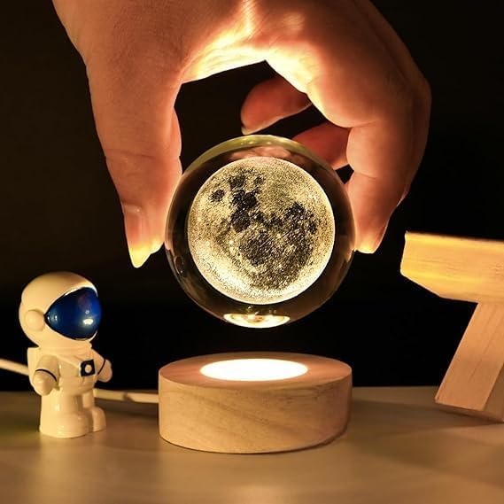 TheKaamchor - Moon Crystal Ball Lamp with Wooden Base