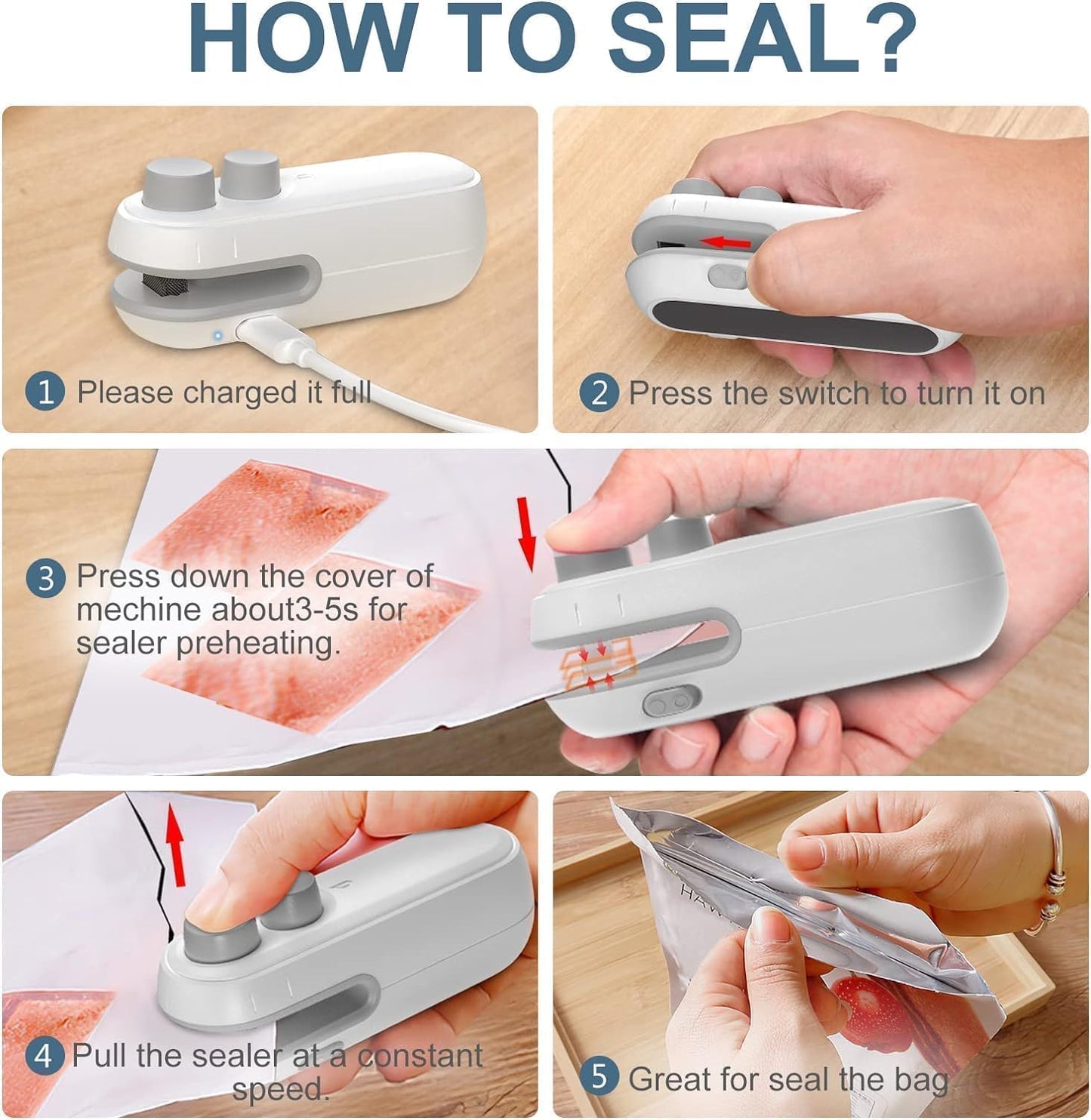 TheKaamChor Portable Bag Sealing Machine – Handheld, Rechargeable 2-in-1 Bag Sealer & Cutter