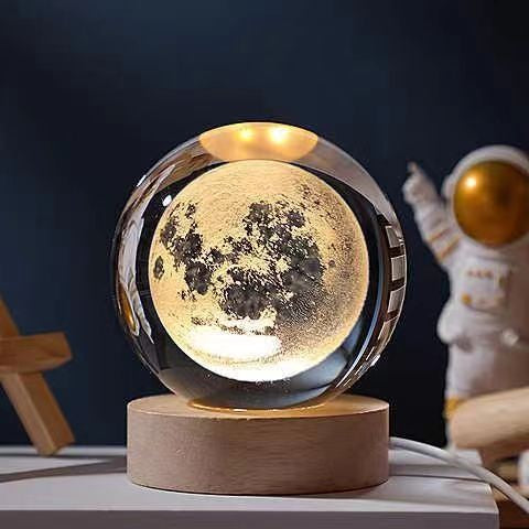 TheKaamchor - Moon Crystal Ball Lamp with Wooden Base