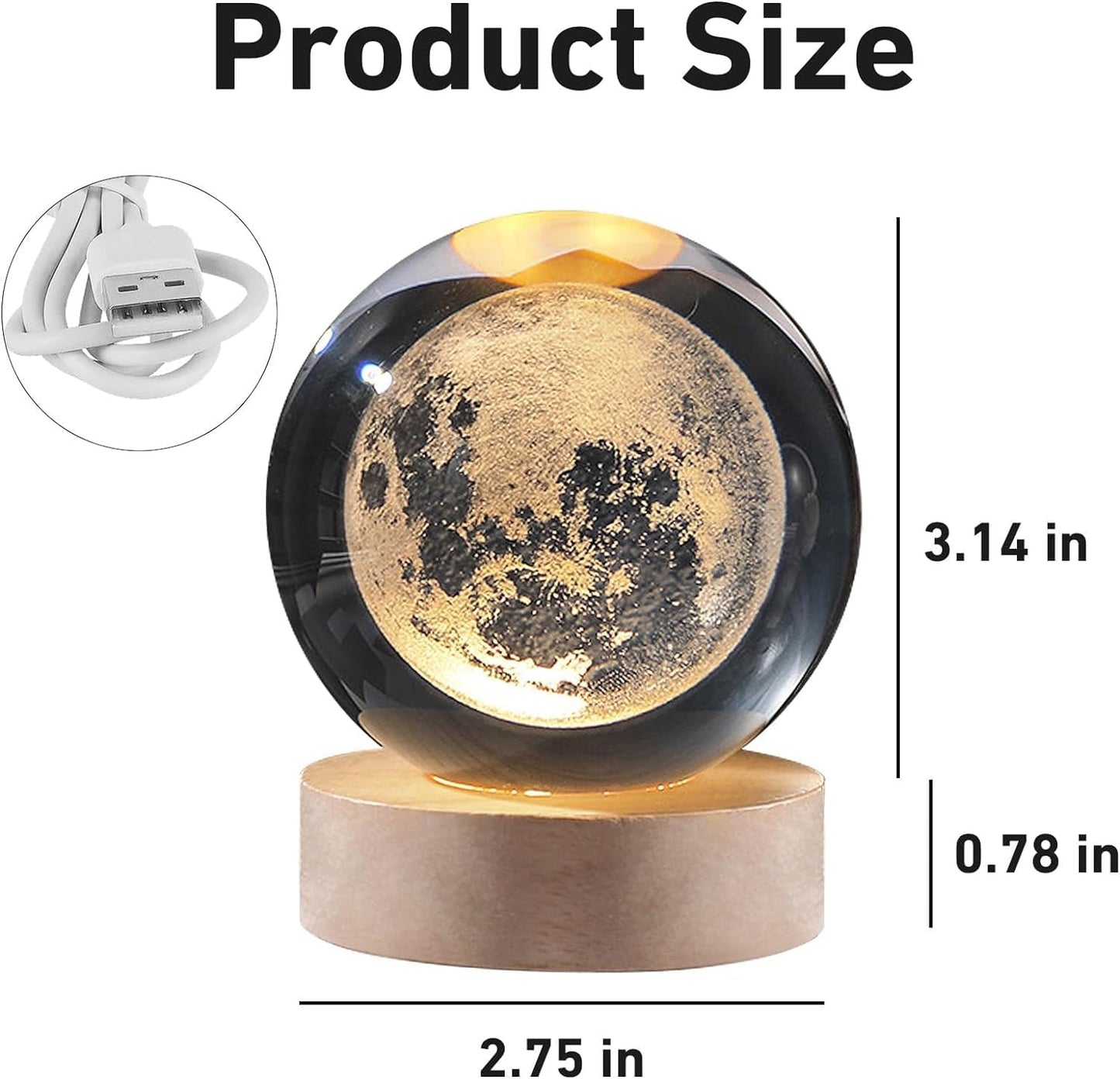 TheKaamchor - Moon Crystal Ball Lamp with Wooden Base